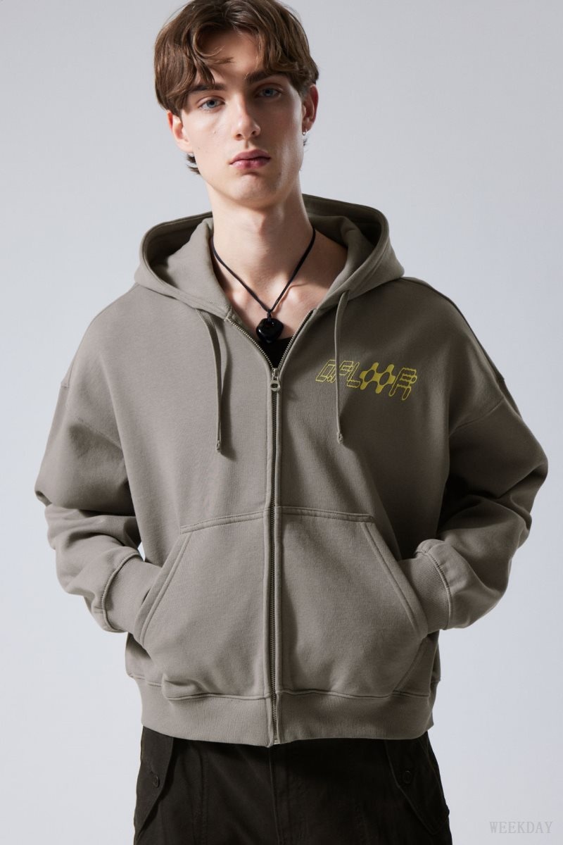 Weekday Boxy グラフィック Zip Hoodie パーカー メンズ グレー Japan | T1G-6230