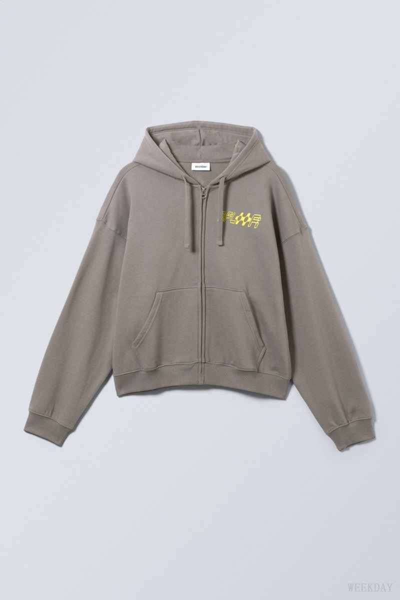 Weekday Boxy グラフィック Zip Hoodie パーカー メンズ グレー Japan | T1G-6230