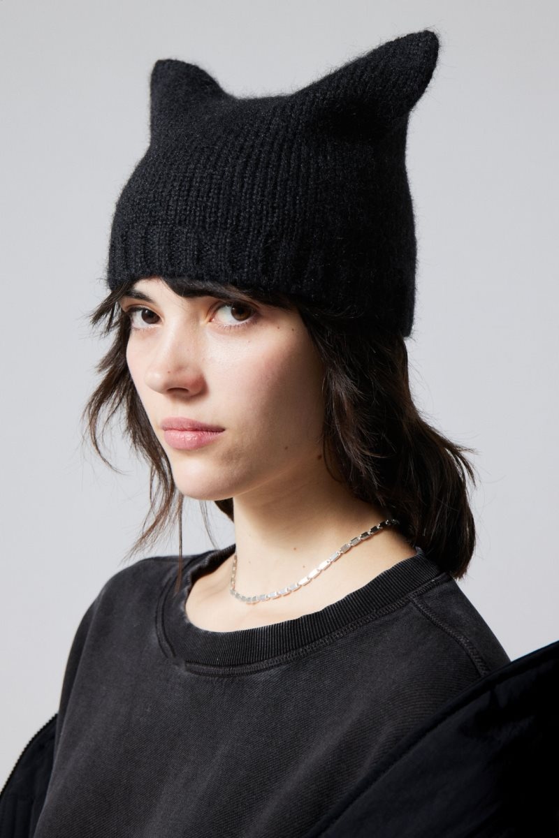 Weekday Cat Beanie ハット レディース 黒 Japan | S8S-8212