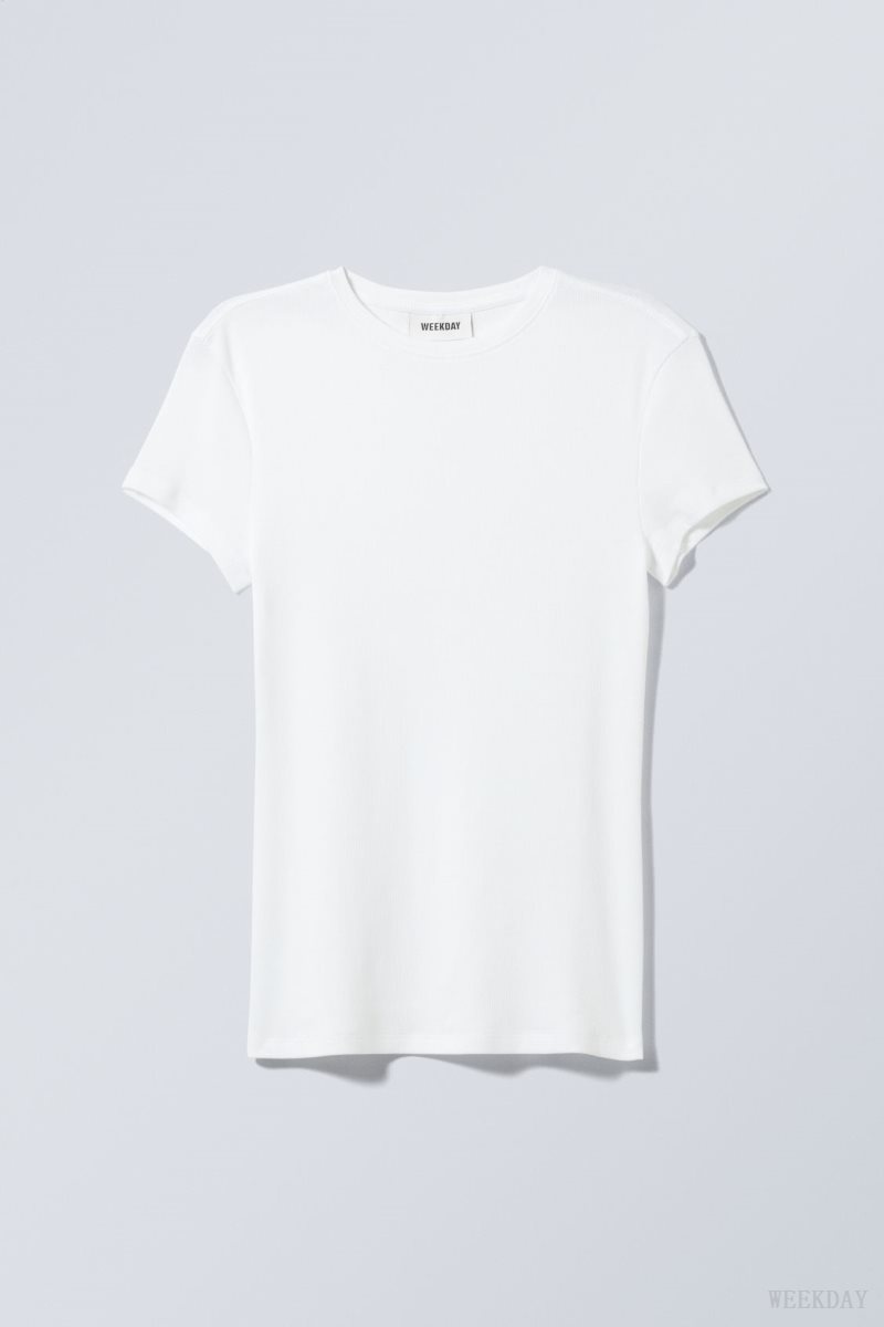 Weekday Close Fitted Rib T-Shirt Tシャツ レディース 白 Japan | E2Y-5355