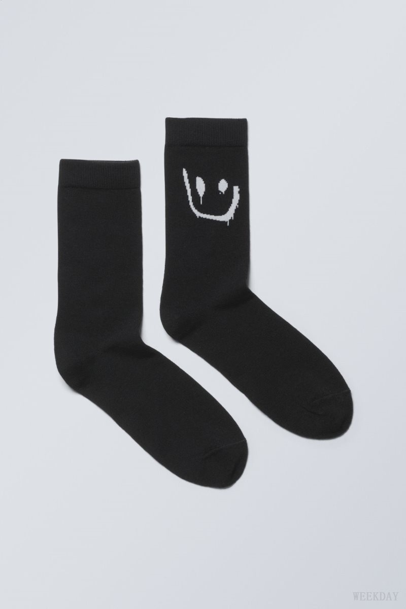 Weekday Cotton グラフィック Socks ソックス レディース Drippy Smiley Japan | T4Q-0492