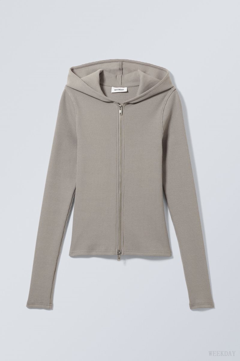 Weekday Cut Tight Zip Hoodie パーカー レディース 暗グレー Japan | E9N-9398