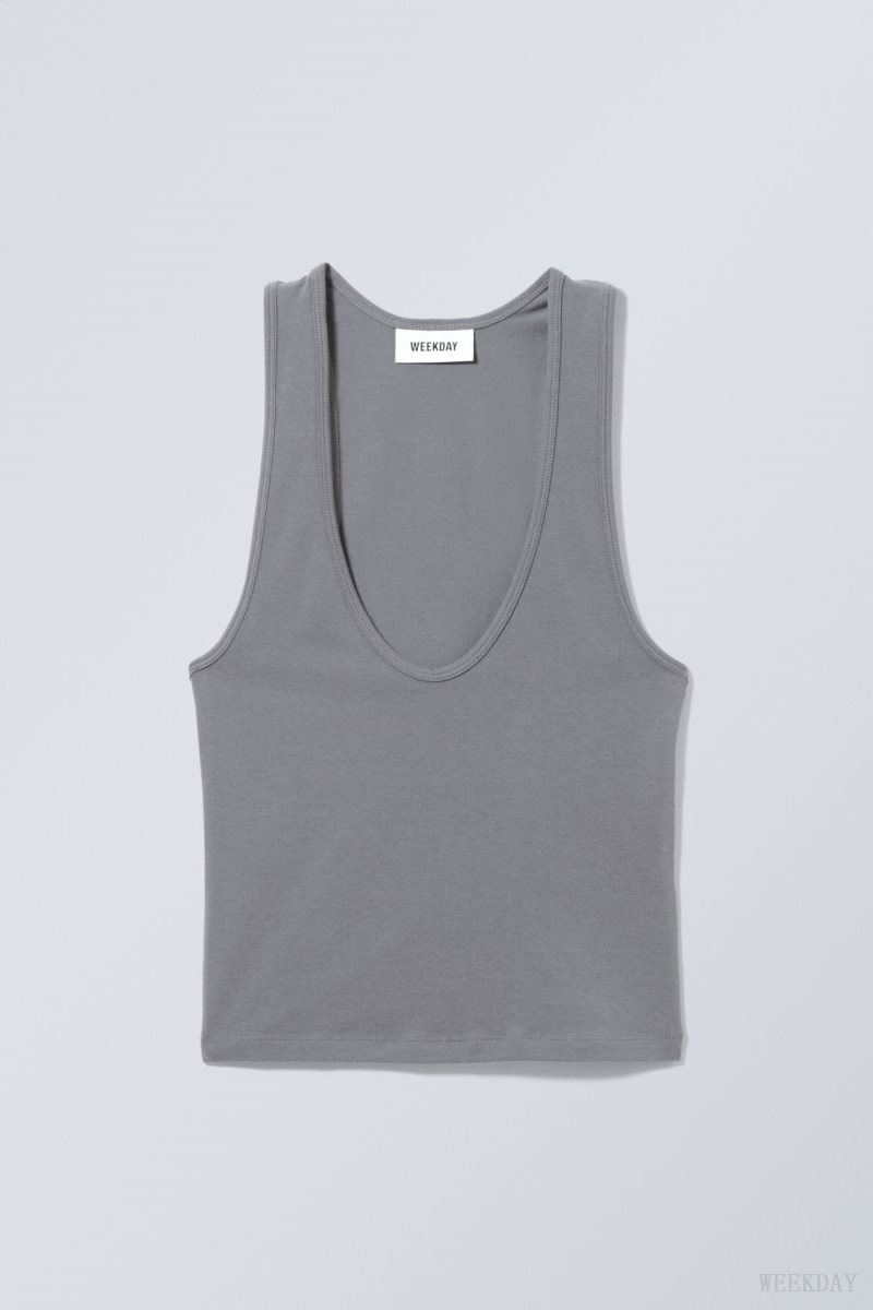 Weekday Deep U-Neck Tank Top タンクトップ レディース 暗グレー Japan | B1C-8127