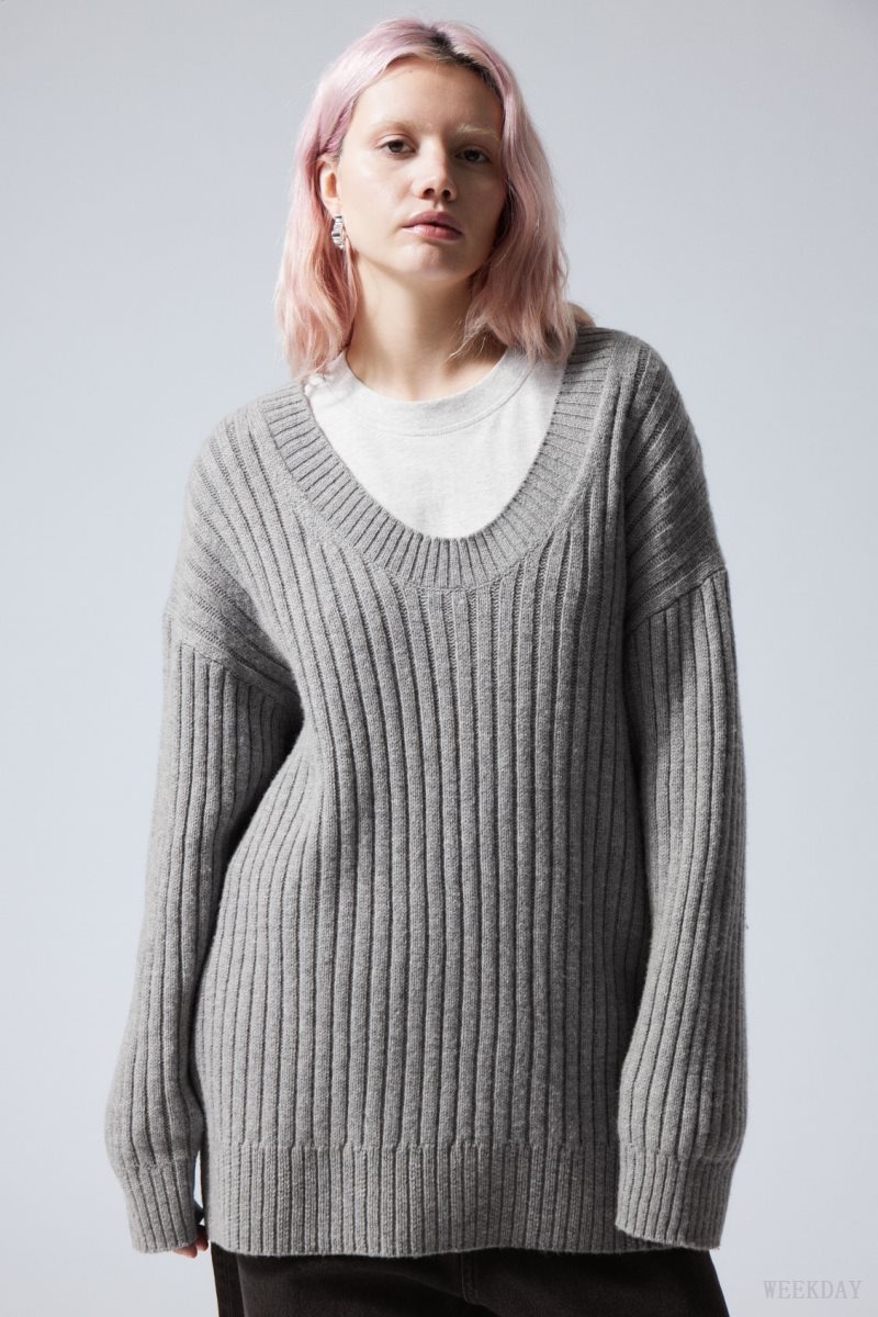 Weekday Eden Oversized ウール Blend Sweater セーター レディース グレー Japan | L3G-2795