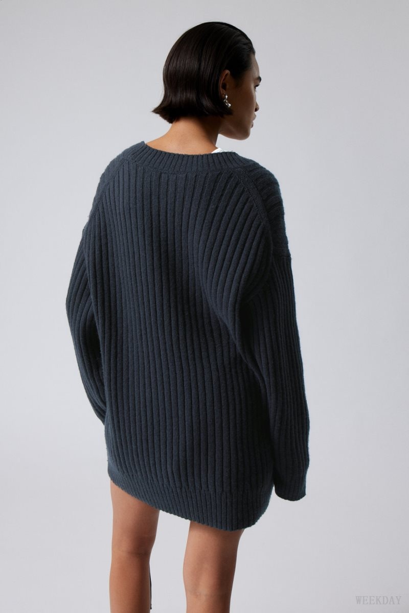 Weekday Eden Oversized ウール Blend Sweater セーター レディース ネイビー Japan | B9B-3634