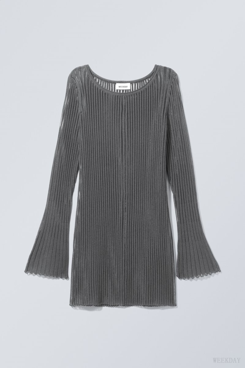 Weekday Eleana Sheer Rib Knit Mini ドレス ワンピース レディース 暗グレー Japan | J5J-6111