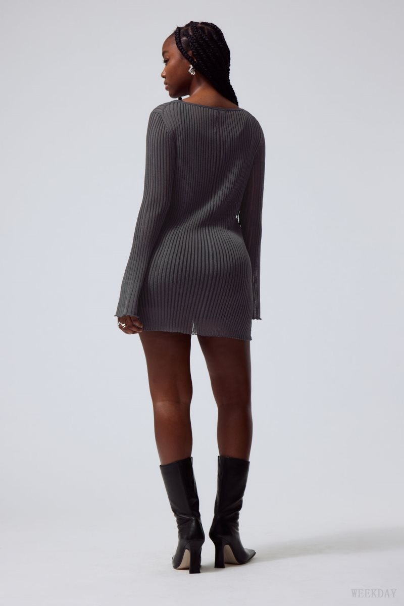 Weekday Eleana Sheer Rib Knit Mini ドレス ワンピース レディース 暗グレー Japan | J5J-6111