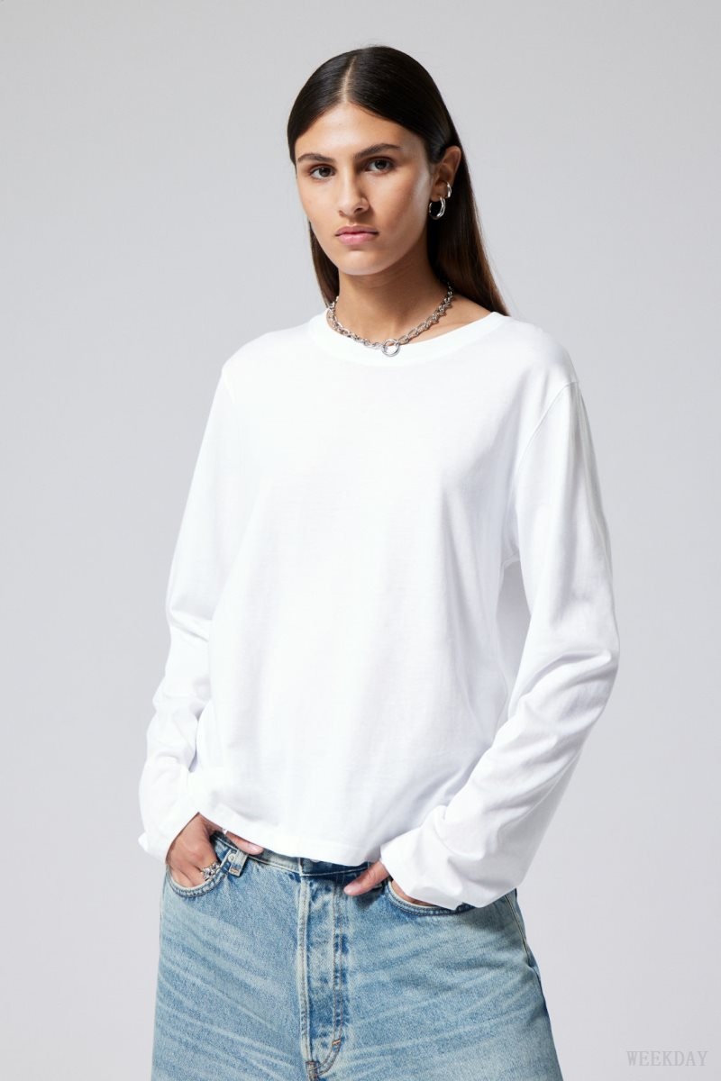 Weekday Essence Standard Long Sleeve トップス レディース 白 Japan | P1I-2664