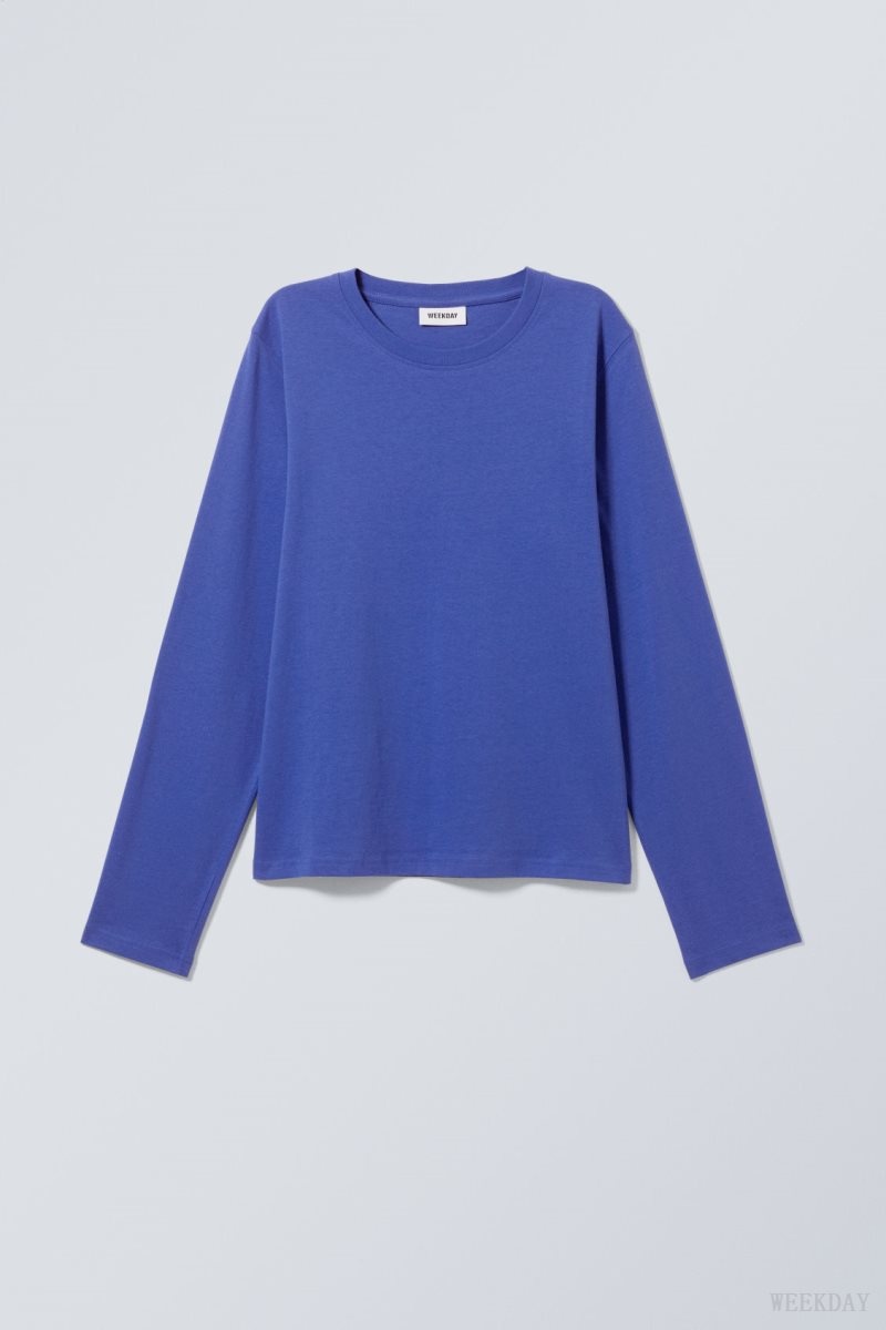 Weekday Essence Standard Long Sleeve トップス レディース ライト青 Japan | B6S-8792