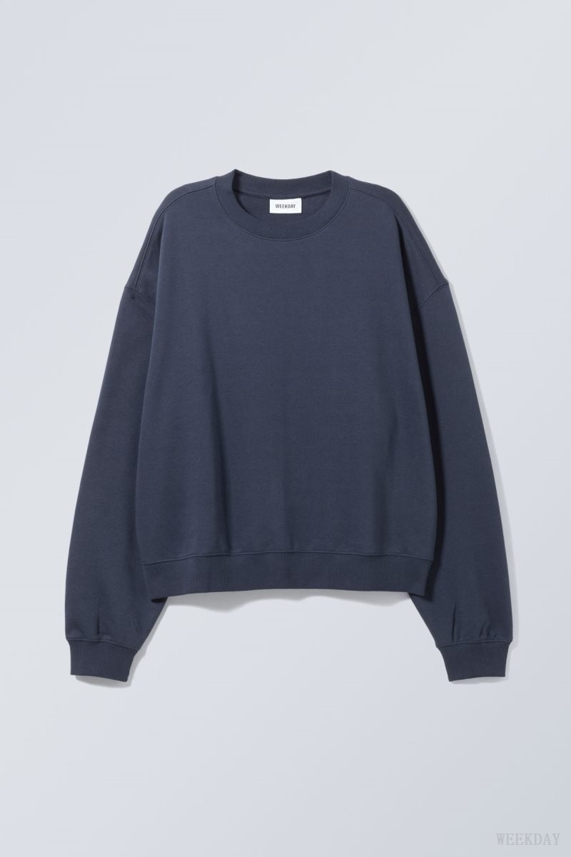 Weekday Essence Standard Sweatshirt スウェットシャツ レディース 暗青 Japan | O1E-5001