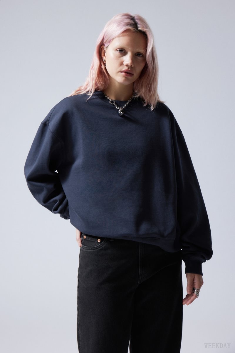 Weekday Essence Standard Sweatshirt スウェットシャツ レディース 暗青 Japan | O1E-5001