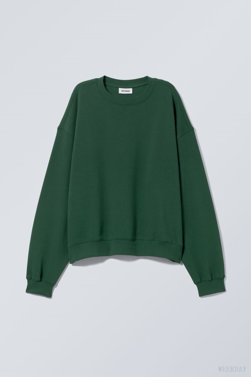 Weekday Essence Standard Sweatshirt スウェットシャツ レディース 暗緑 Japan | I9O-7546