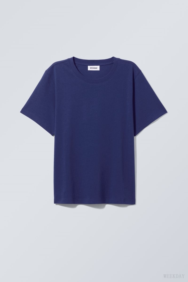 Weekday Essence Standard T-shirt Tシャツ レディース 暗青 Japan | X9O-6622