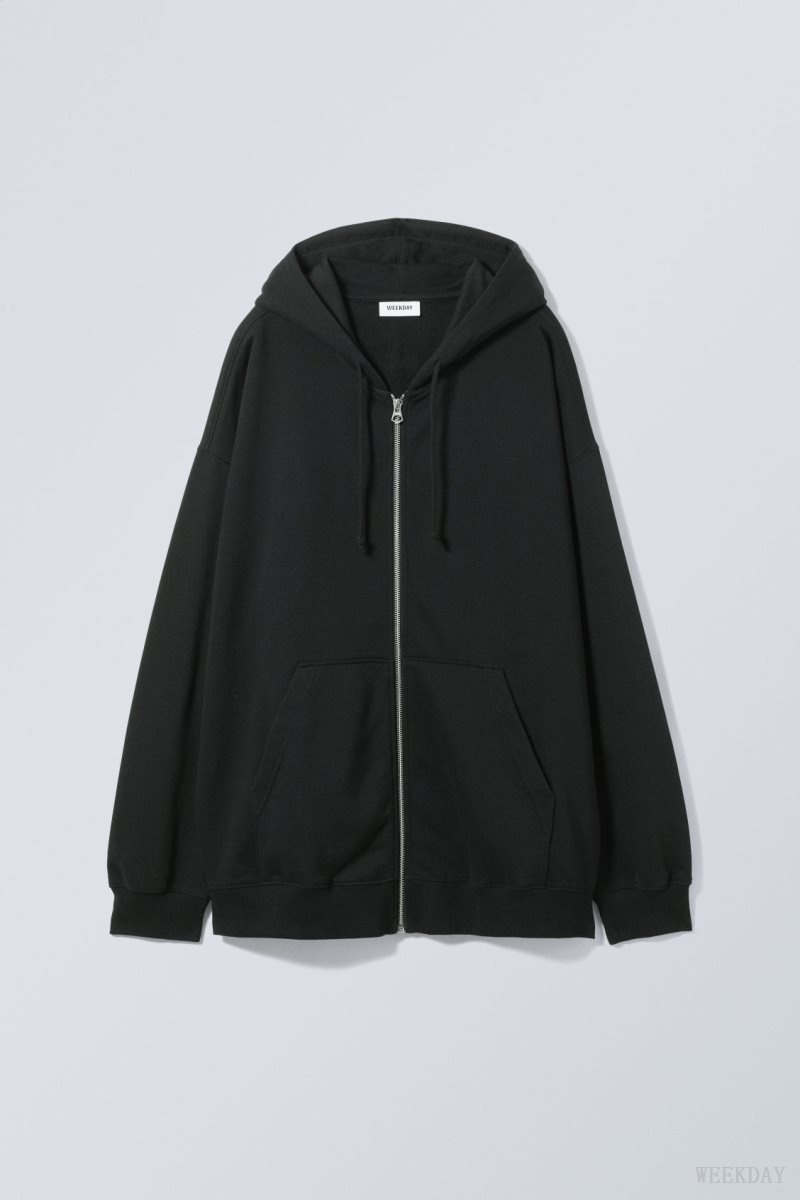 Weekday Essence Standard Zip Hoodie パーカー レディース 黒 Japan | Q9D-3889