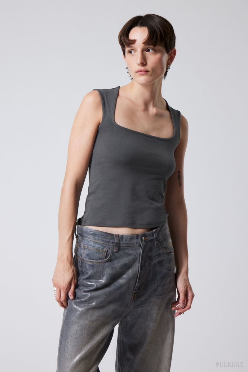 Weekday Esti Tank Top タンクトップ レディース 暗グレー Japan | X7N-2452