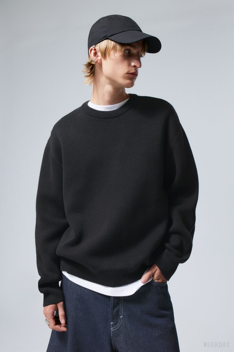 Weekday Fabian Jacquard Knit Sweater セーター メンズ 黒 Japan | T8A-9196