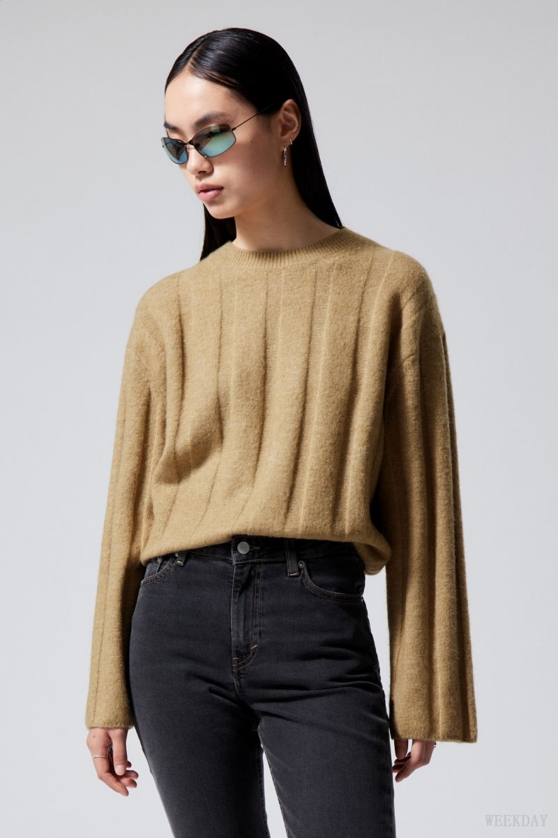 Weekday Fiona Rib Sweater セーター レディース ベージュ Japan | B6W-4820