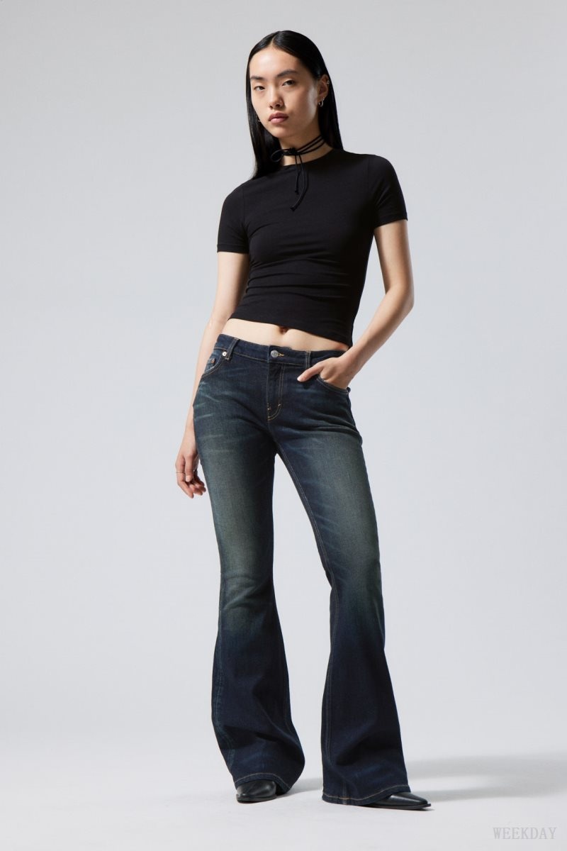 Weekday Flame Low Flared Jeans デニム レディース 青 Japan | Q4O-3038