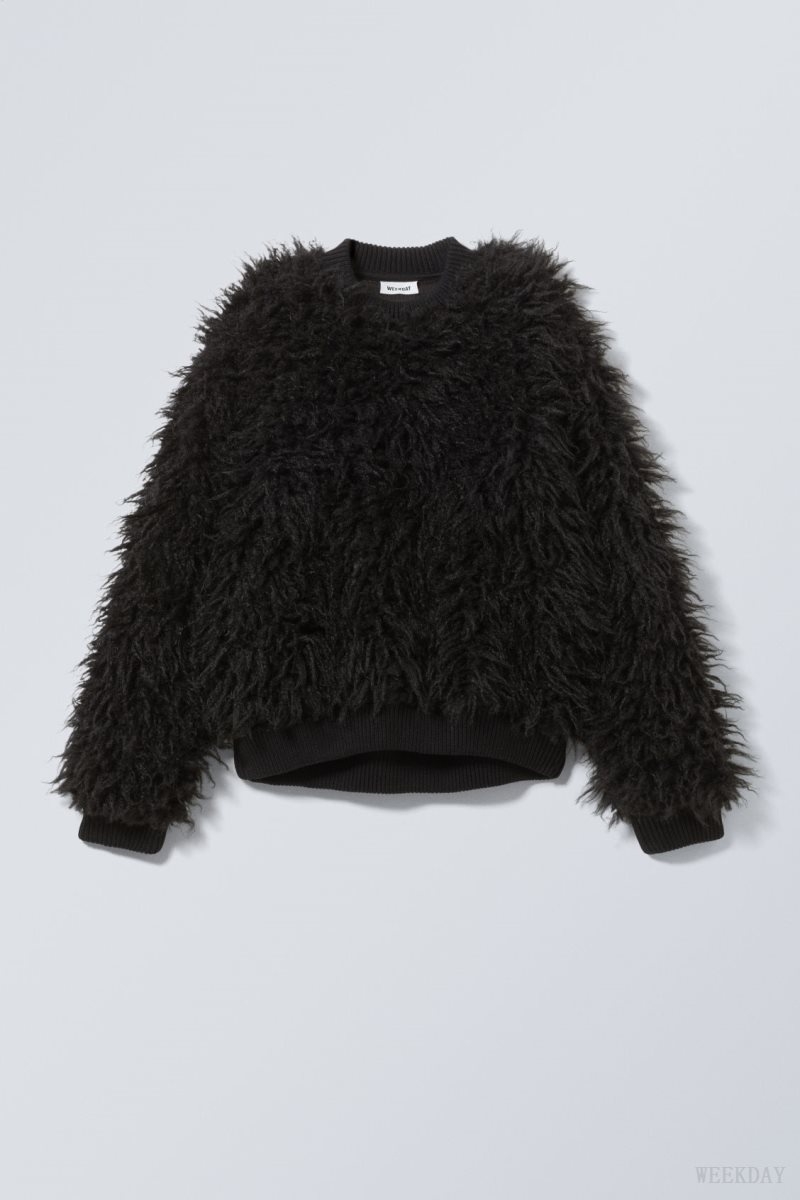 Weekday Fluffy Faux Fur Sweatshirt スウェットシャツ レディース 黒 Japan | F4L-5689