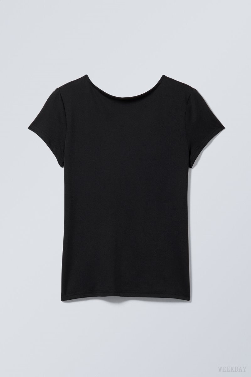 Weekday Gizem Open Back T-shirt トップス レディース 黒 Japan | Q8I-9792