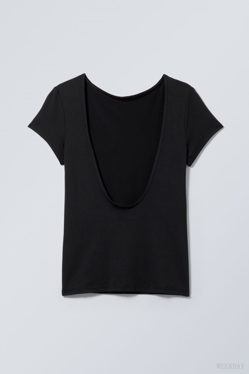 Weekday Gizem Open Back T-shirt トップス レディース 黒 Japan | Q8I-9792