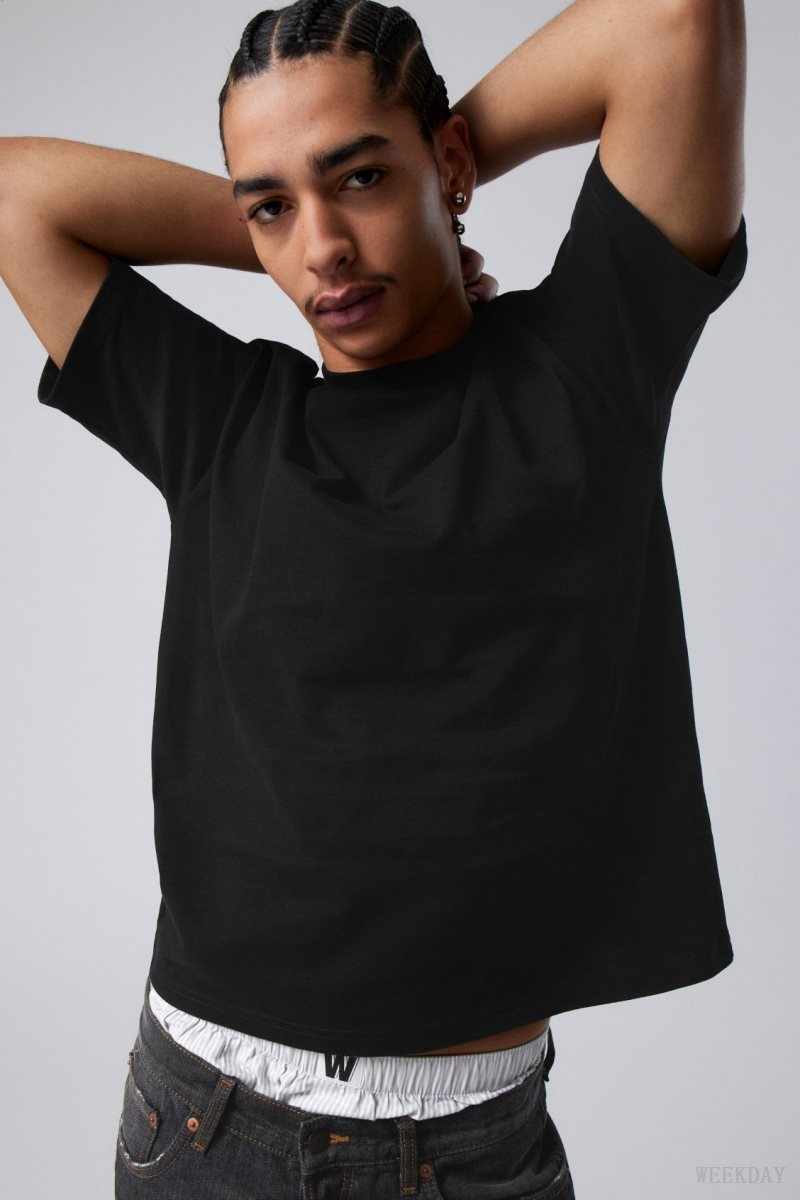 Weekday Great Boxy Heavyweight T-Shirt Tシャツ メンズ 黒 Japan | Z3N-4182