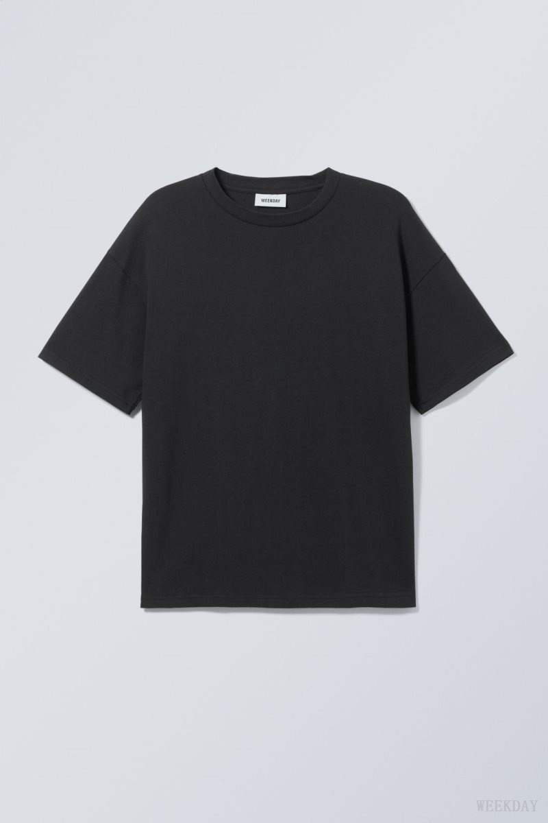 Weekday Great Boxy Heavyweight T-Shirt Tシャツ メンズ 黒 Japan | Z3N-4182