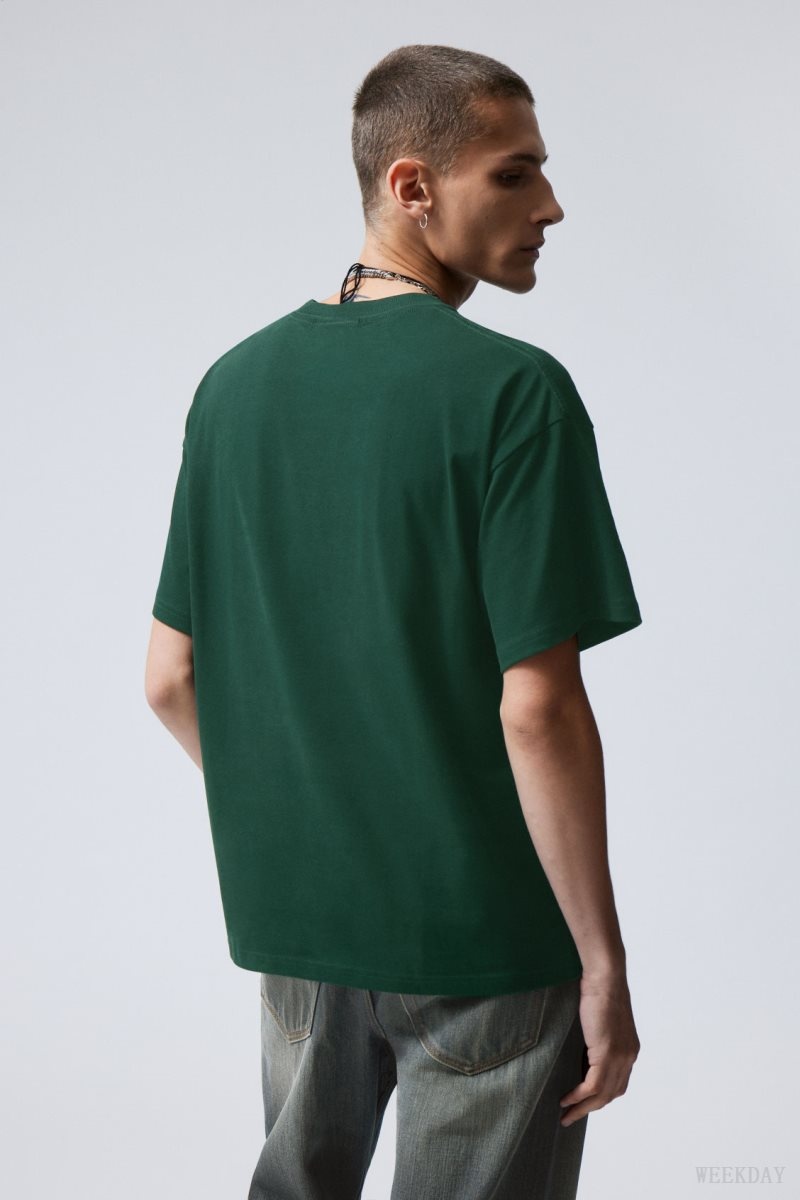 Weekday Great Boxy Heavyweight T-Shirt Tシャツ メンズ 暗緑 Japan | P4H-8226