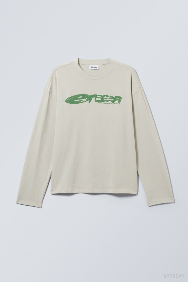 Weekday Great Boxy グラフィック Long Sleeve T-shirt Tシャツ メンズ Erazer Dusty Mole Japan | E3V-9821