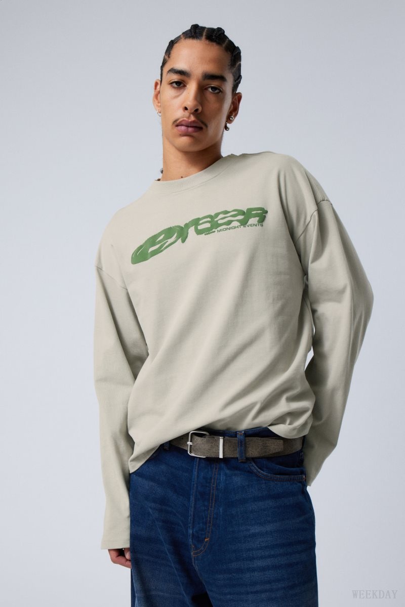 Weekday Great Boxy グラフィック Long Sleeve T-shirt Tシャツ メンズ Erazer Dusty Mole Japan | E3V-9821