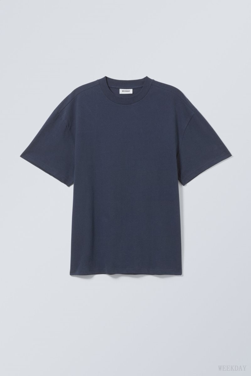 Weekday Great Heavyweight T-shirt Tシャツ メンズ 暗青 Japan | U8Q-2215