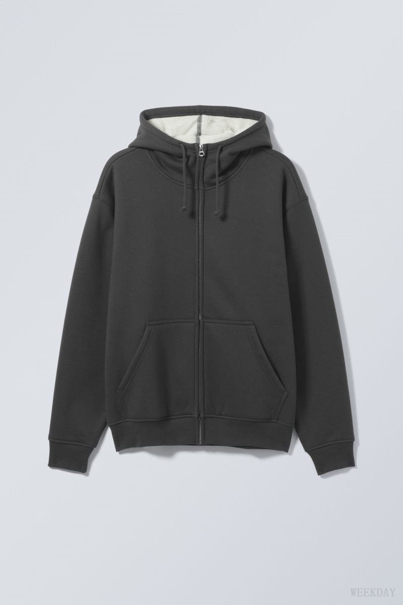 Weekday Hassan Fleece Zip Hoodie パーカー メンズ 暗グレー Japan | K6Y-5302