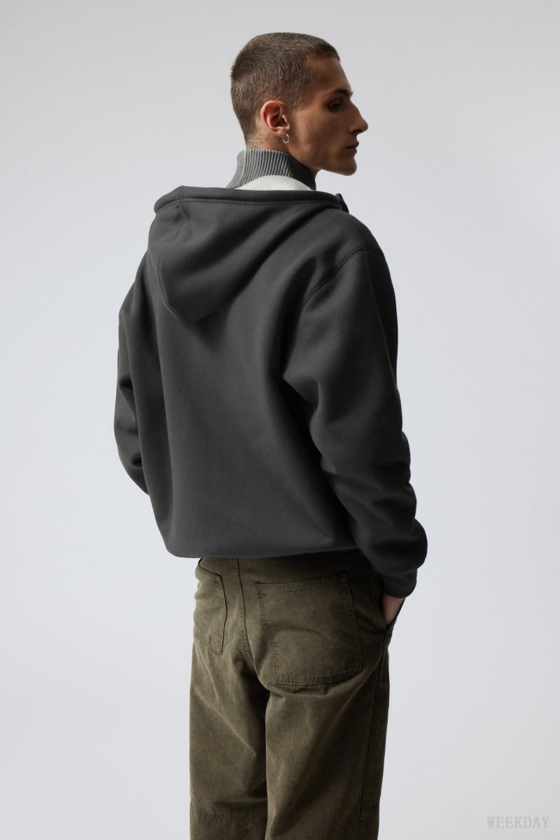 Weekday Hassan Fleece Zip Hoodie パーカー メンズ 暗グレー Japan | K6Y-5302