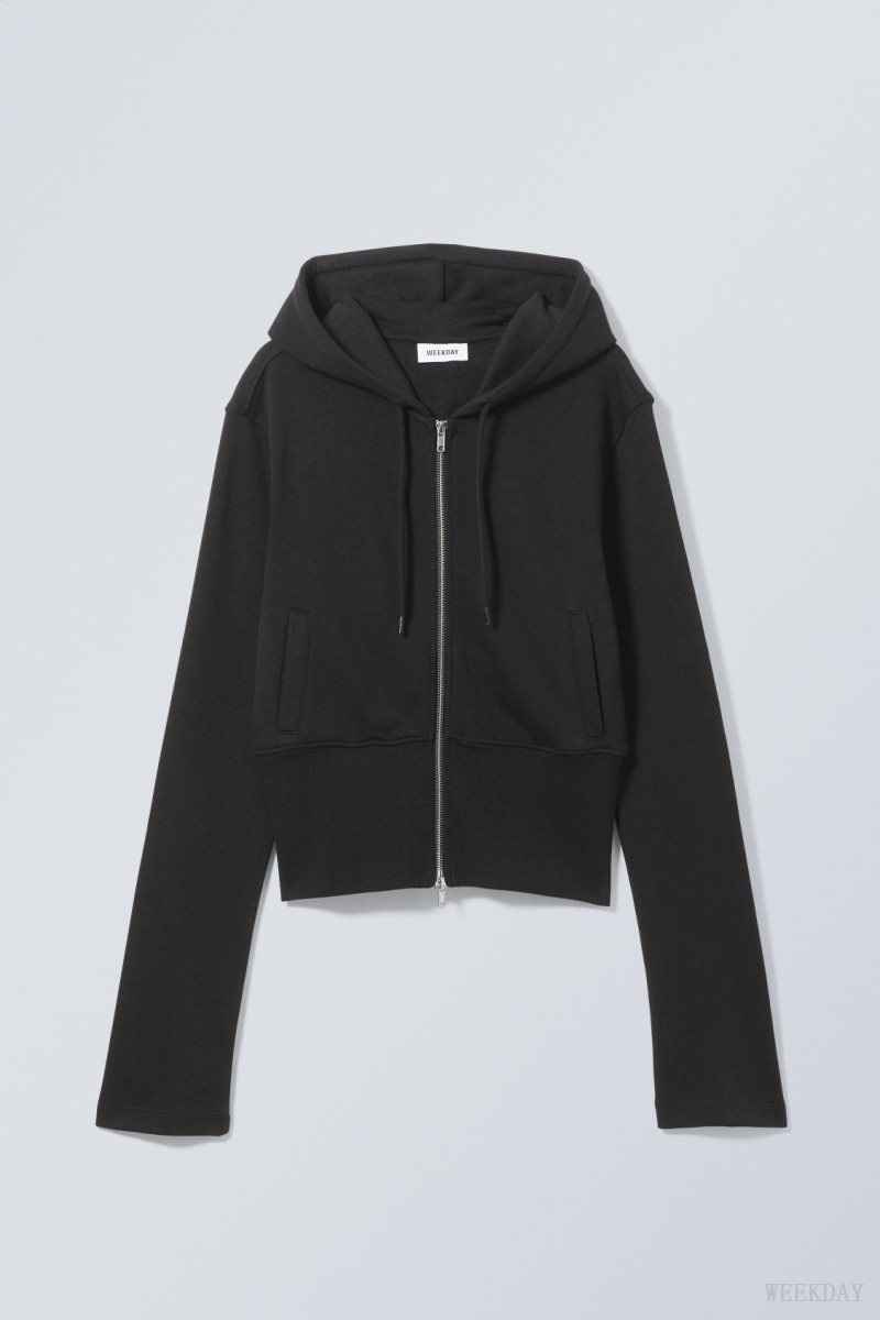 Weekday High Rib Mini Zip Hoodie パーカー レディース 黒 Japan | Y0E-0386