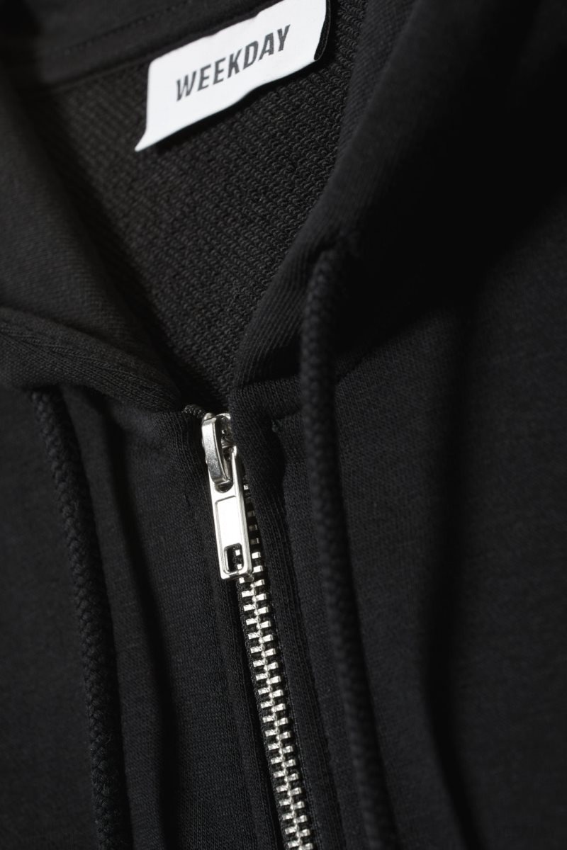 Weekday High Rib Mini Zip Hoodie パーカー レディース 黒 Japan | Y0E-0386