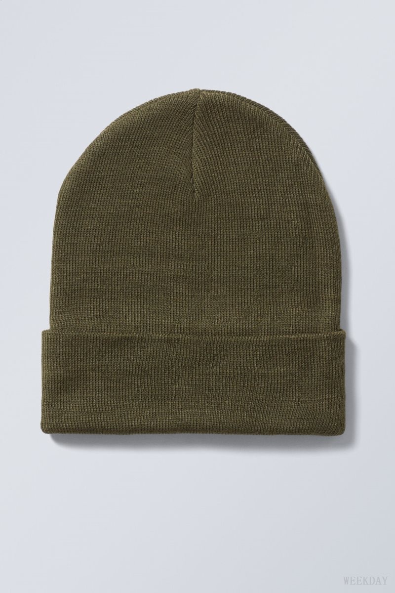 Weekday Ivy Knit Beanie ハット レディース 暗カーキ 緑 Japan | T2P-4797