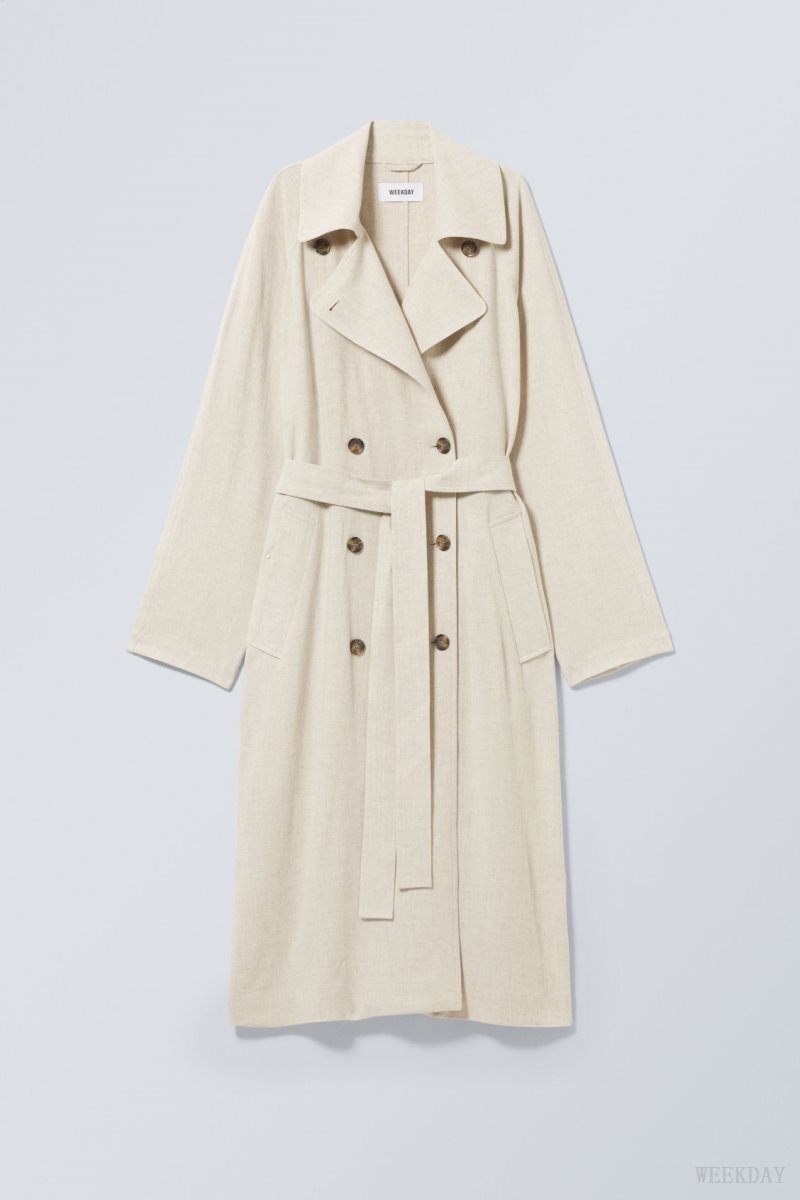 Weekday Julie Linen Mix Trench ジャケット レディース Ecru Japan | Z2W-9432