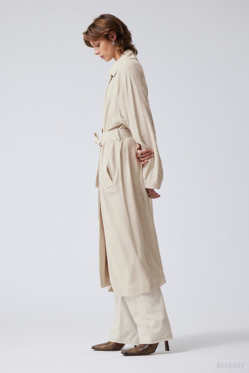 Weekday Julie Linen Mix Trench ジャケット レディース Ecru Japan | Z2W-9432