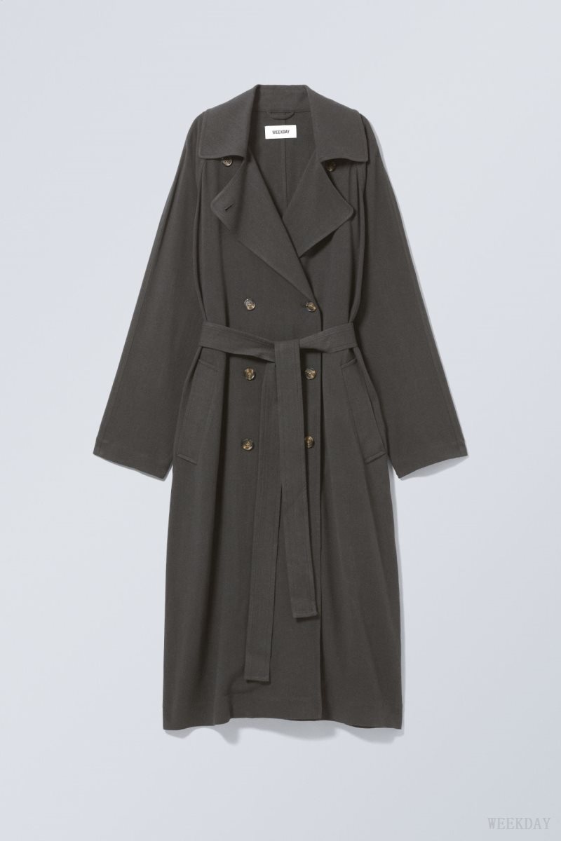 Weekday Julie Linen Mix Trench ジャケット レディース 暗グレー Japan | N4G-5532