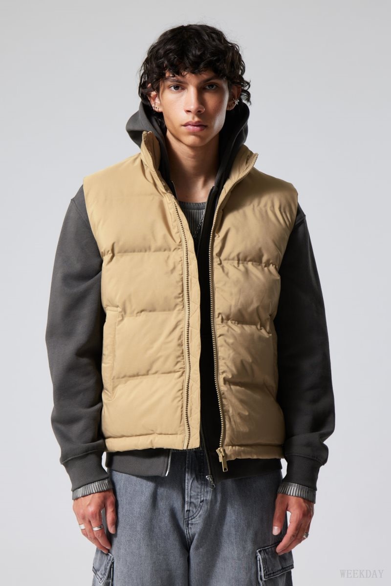 Weekday Kip Puffer Vest ジャケット メンズ ベージュ Japan | K5Y-5427