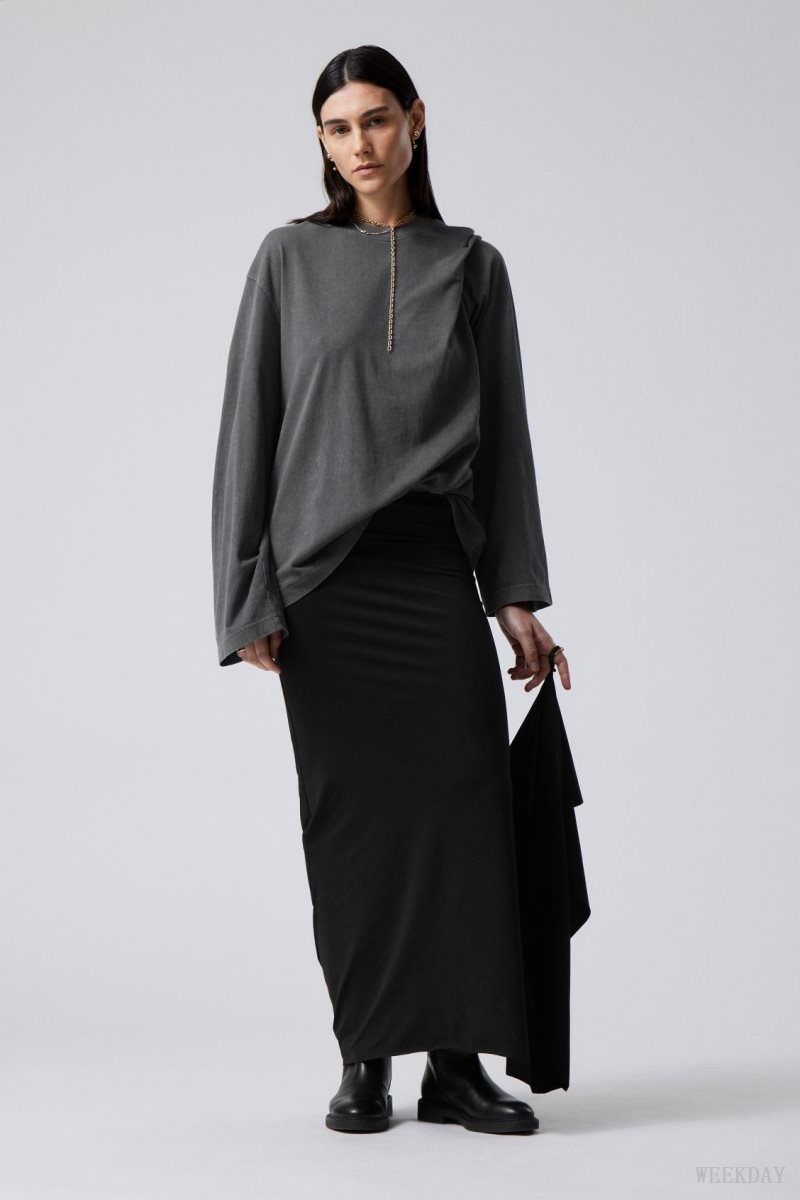 Weekday Long Asymmetric Drape Skirt スカート レディース 黒 Japan | E1U-1384