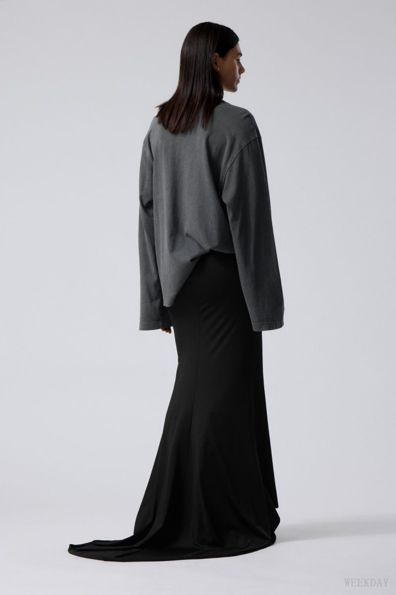 Weekday Long Asymmetric Drape Skirt スカート レディース 黒 Japan | E1U-1384