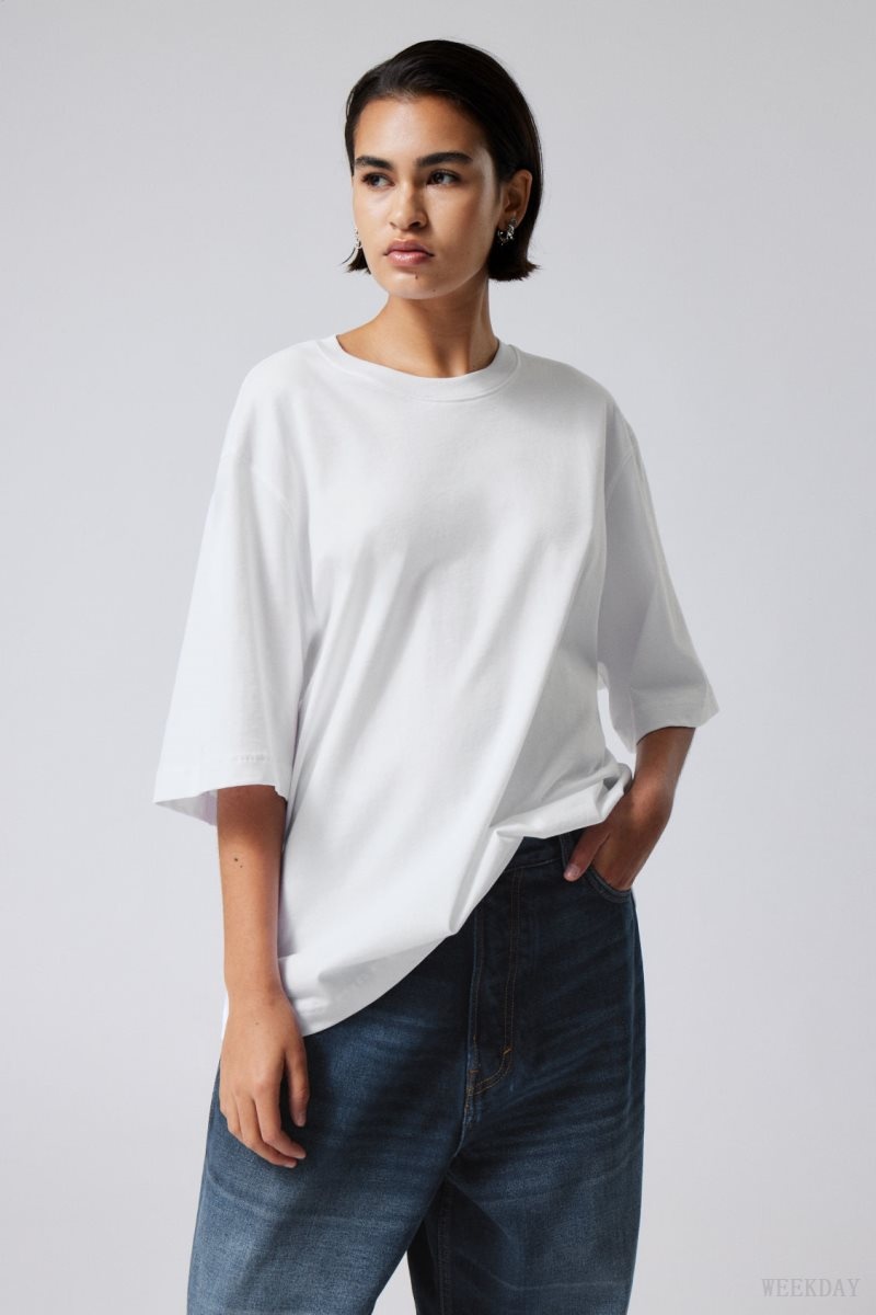 Weekday Loose Oversized Fit T-shirt Tシャツ レディース 白 Japan | D4T-1185