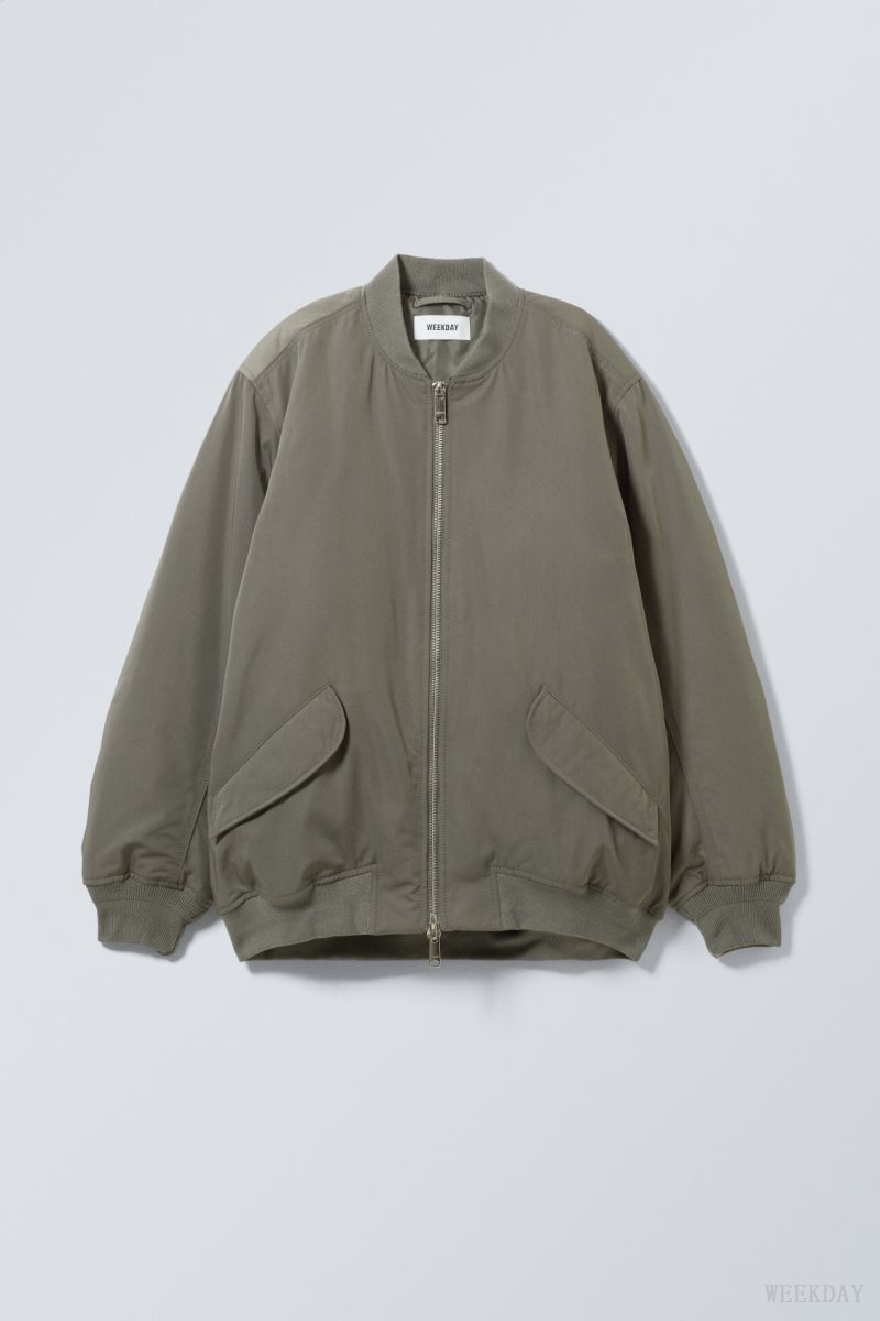 Weekday Lui Oversized Bomber Jacket ジャケット レディース カーキ 緑 Japan | K4A-3241