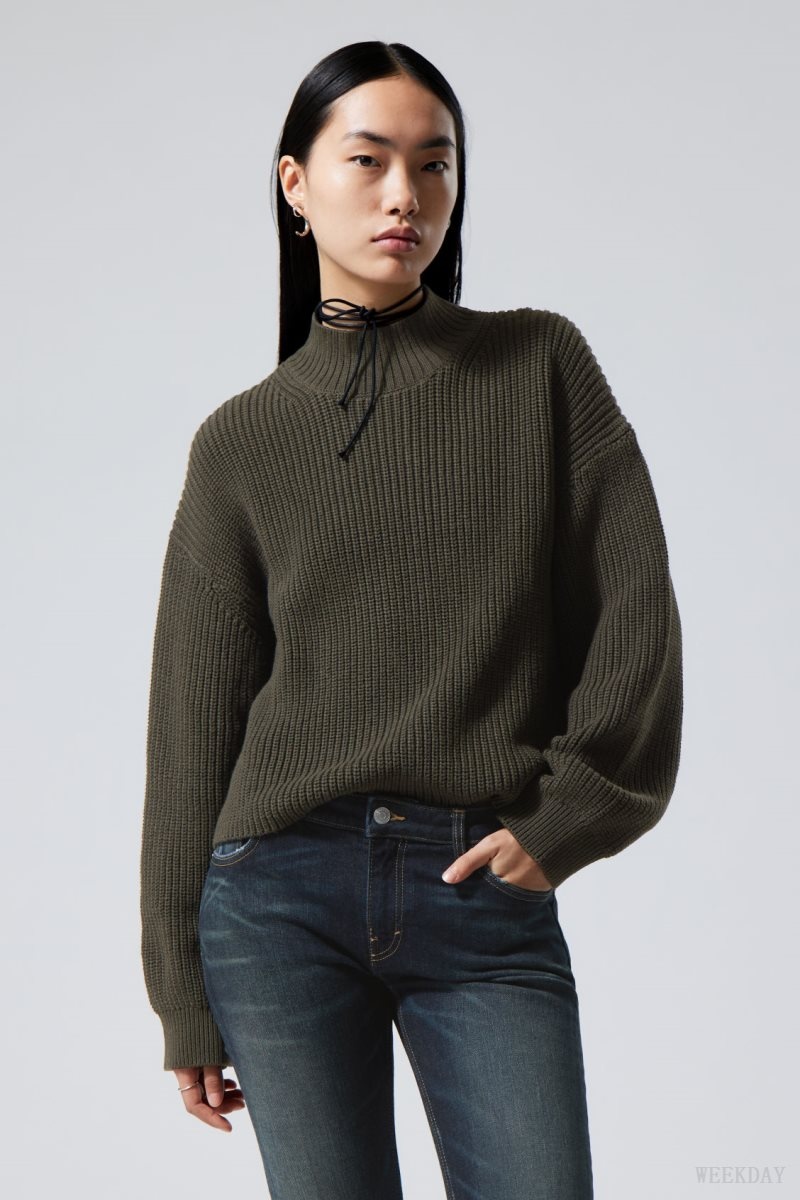 Weekday Lyla Knit Sweater セーター レディース 暗緑 Japan | P8F-7778