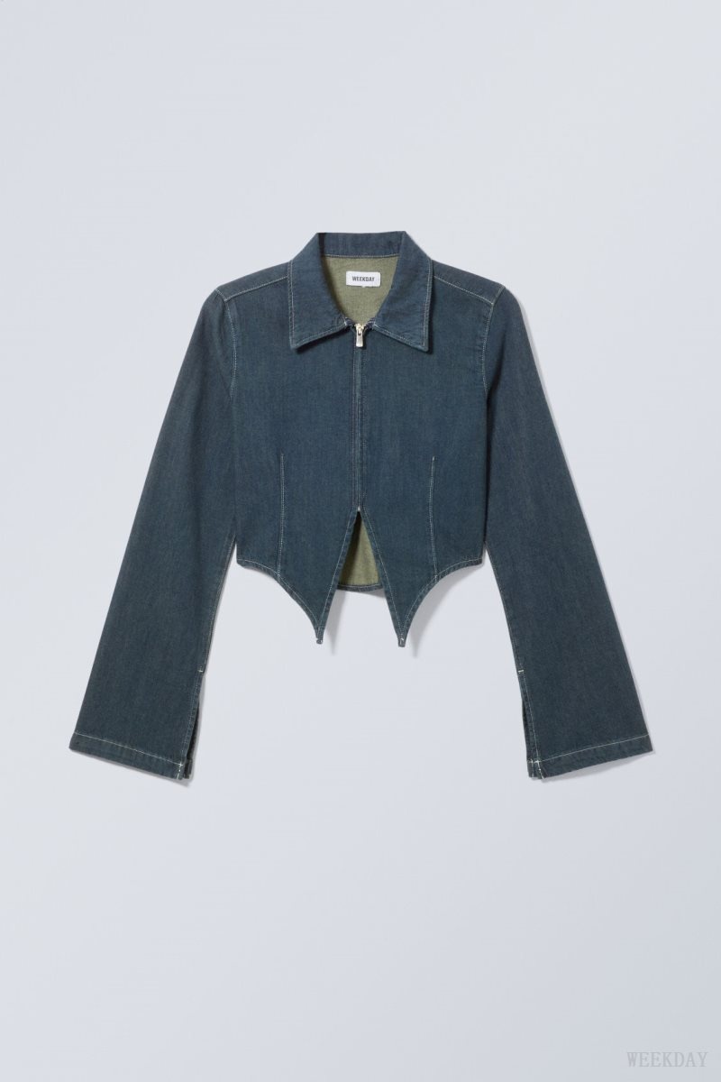 Weekday Main Denim Split Front Zip Shirt シャツ レディース 青 Japan | K6P-0315