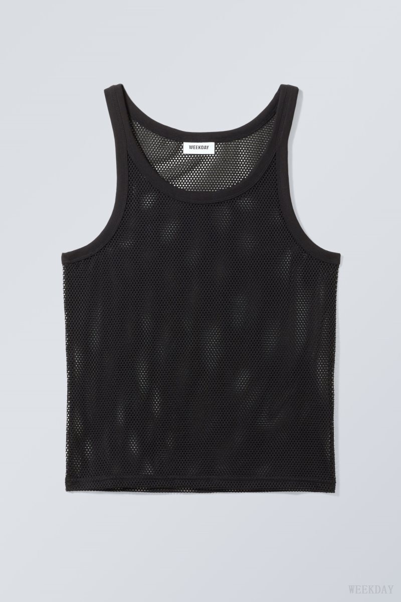 Weekday Matheus Mesh Tank Top タンクトップ メンズ 黒 Japan | D6U-7294