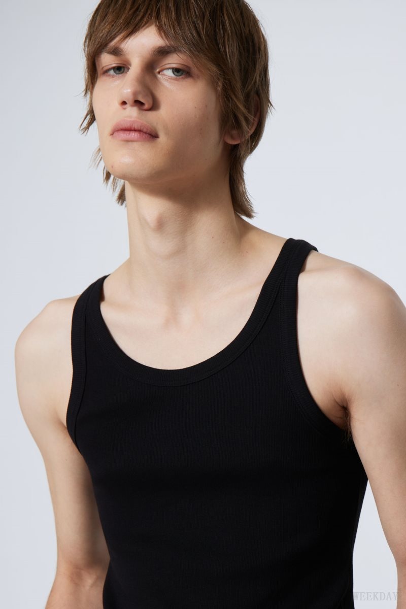 Weekday Matheus Rib Tank Top タンクトップ メンズ 黒 Japan | V0P-6581