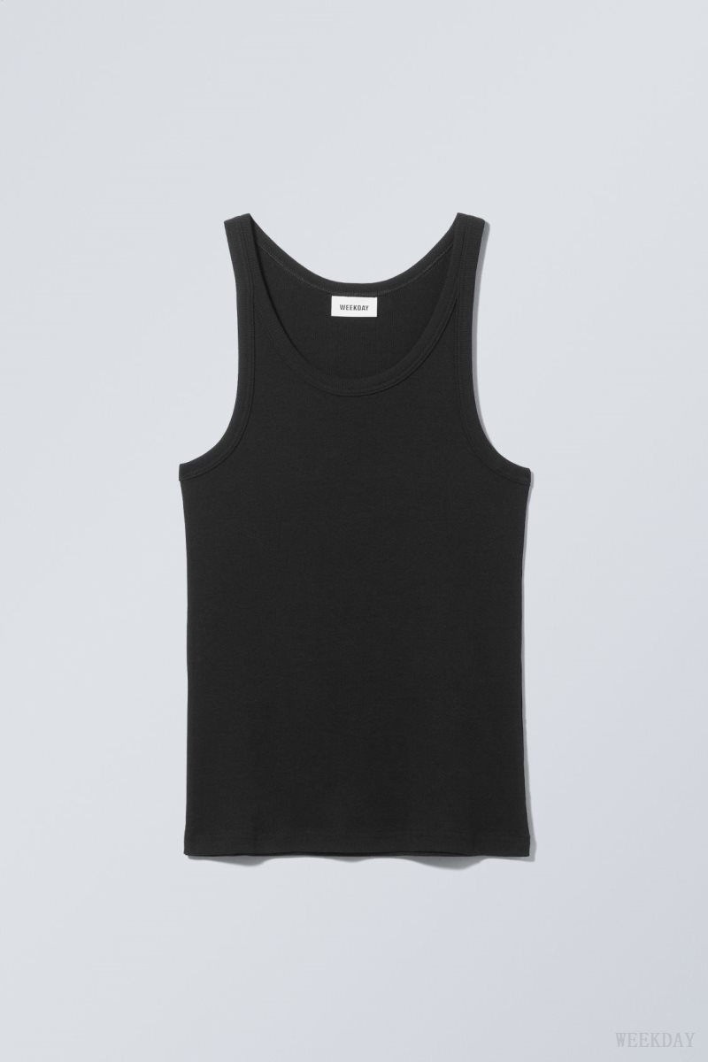 Weekday Matheus Rib Tank Top タンクトップ メンズ 黒 Japan | V0P-6581