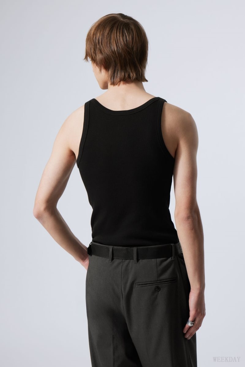 Weekday Matheus Rib Tank Top タンクトップ メンズ 黒 Japan | V0P-6581